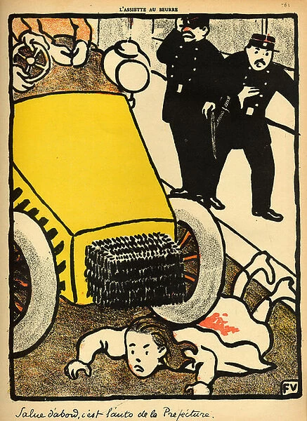 A police car runs over a little girl, from Crimes and Punishments, special edition of L Assiette au Beurre, 1st March 1902 (colour litho)