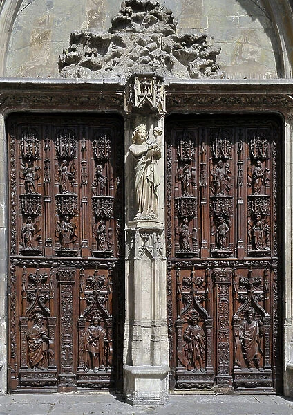 Portal of the Cathedrale Saint Sauveur d'Aix en Provence (Aix-en-Provence), Bouches-du-Rhone (Bouches du Rhone) and the Provence-Alpes-Cote d'Azur region (Provence Alpes Cote d'Azur) with Isaie and Jeremie (left door)