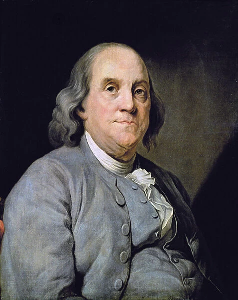 Portrait of Benjamin Franklin (colour litho)
