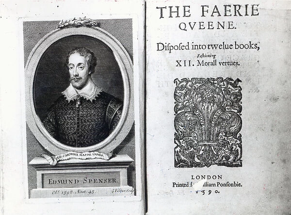 Portrait of Edmund Spenser and the frontispiece to his poem The Faerie Queene