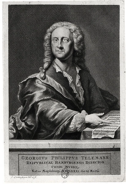 Portrait of Georg Philipp Telemann (1681-1757) (engraving) (b  /  w photo)