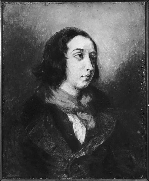 Portrait of George Sand, 1838 (oil on canvas) (b  /  w photo)