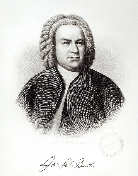 Portrait of Johann Sebastian Bach (1685-1750) (engraving) (b  /  w photo)