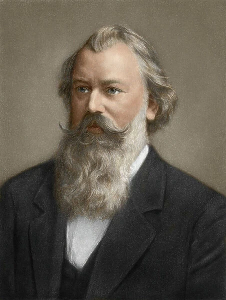 Portrait of Johannes Brahms (1833-1897) German composer - Photoengraving colorisee, 19th century - Composer Johannes Brahms - Digitally colored photogravure of a 19th-century portrait