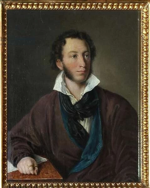 Portrait de l ecrivain Alexandre Pouchkine (1799-1837) - Portrait of the author Alexanders Pushkin - Copy after V Tropinin, by Avdotya Petrovna Yelagina (1789-1877), Oil on canvas 1827 - Goethe Museum Dusseldorf