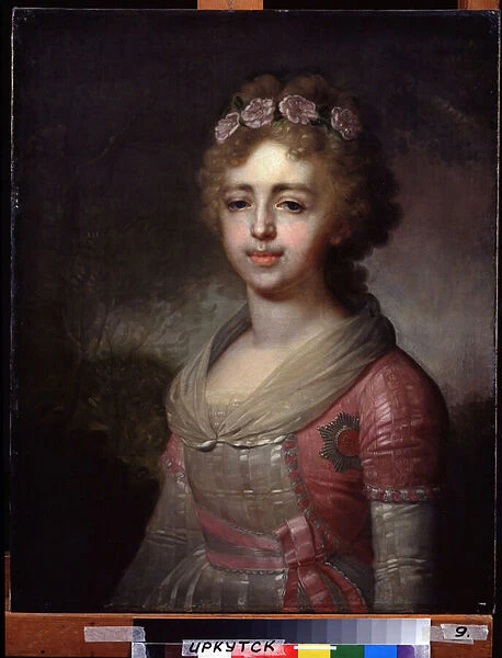 Portrait de la grande duchesse Alexandra Pavlovna (1783-1801), fille de l empereur Paul I (Portrait of the grand duchess Alexandra Pavlovna, daughter of Emperor Paul I). Peinture de Vladimir Lukich Borovikovsky (ou Borovikovski) (1757-1825)