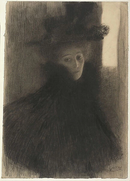 Portrait of a Lady with Cape and Hat, 1897-98 (black chalk & sanguine on paper)