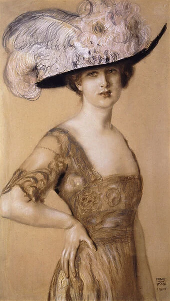 Portrait of a Lady wearing a Feather Hat, 1910 (pastel on board)
