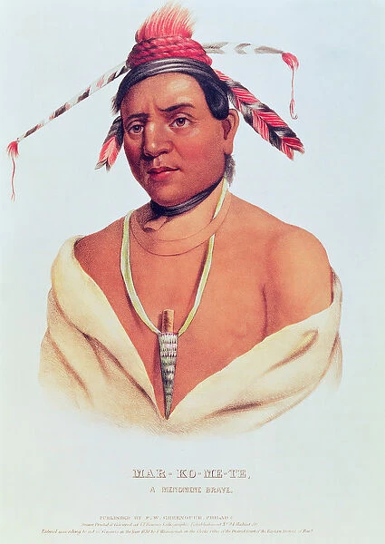 Portrait of Mar-Ko-Me-Te, A Menomene Brave, 1838 (colour litho)