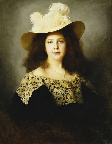 Portrait of Mici Lukacs, aged 10, wearing a Dark Blue Dress with Lace Collar, 1897 (oil on canvas)