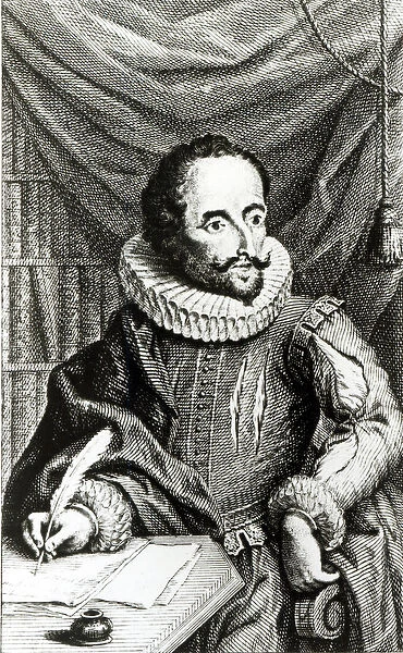 Portrait of Miguel de Cervantes Saavedra (1547-1616) engraved by Jacob Folkema (1692-1767)