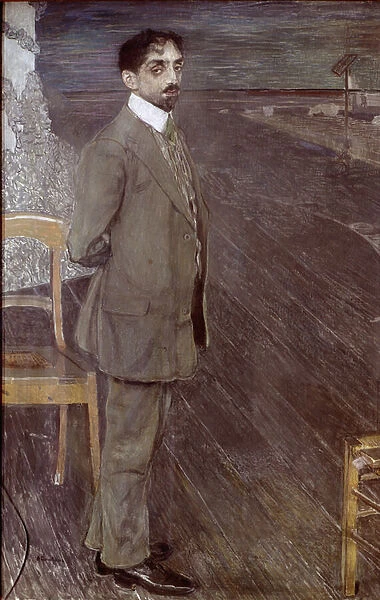 Portrait of Mikhail Kuzmin, 1910 (tempera & pastel on canvas)