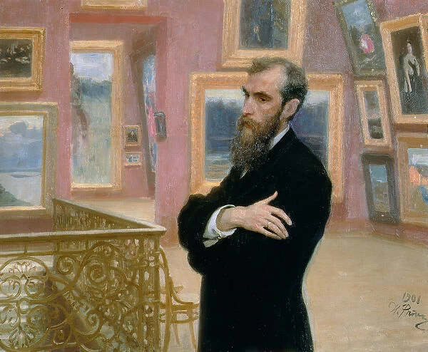 Portrait of Pavel Tretyakov (1832-98) in the Gallery, 1901 (oil on canvas)