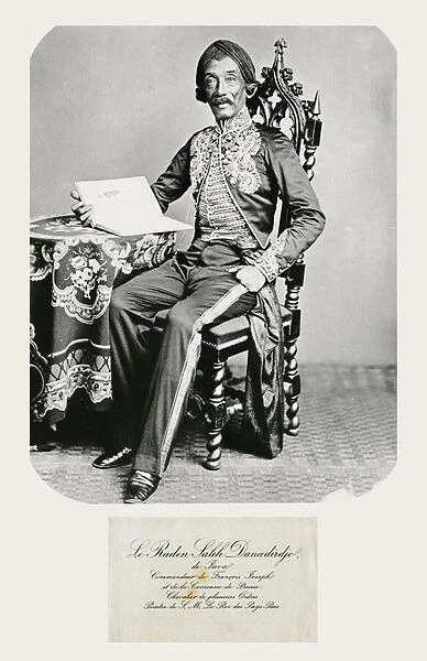 Portrait of Raden Saleh and his Calling Card, c. 1850-70 (b  /  w photo and engraving)