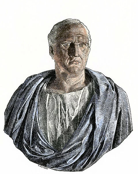 Portrait of the Roman statesman Ciceron (Marcus Tullius Cicero, 106-43 BC). Lithograph from 19th century illustration