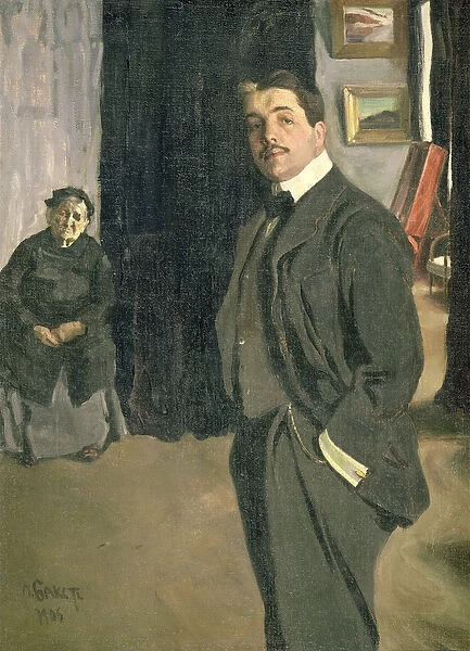 Portrait of Sergei Pavlovich Diaghilev (1872-1929) with his Nurse, 1906 (oil on canvas)