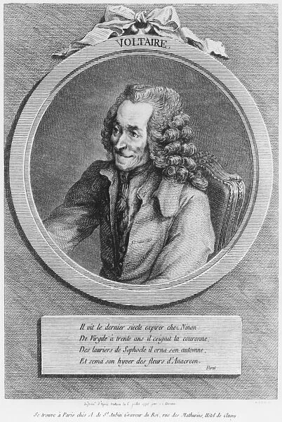 Portrait of Voltaire, from a drawing by Denon made on 6th July 1775 (engraving)