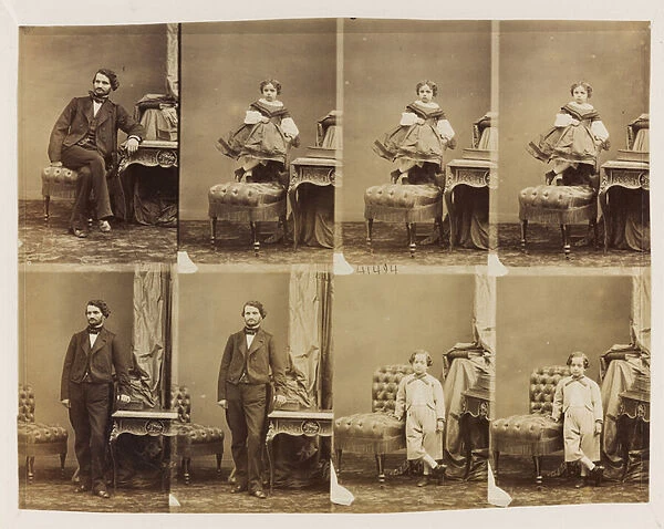 Portraits sitting 41494: Docteur Magnan and his son and daughter, c. 1861 (albumen print (8 uncut cartes de visite))