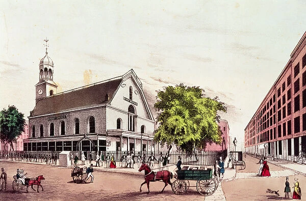 The Post Office, New York, engraved by Nathaniel Currier (1813-88) (colour litho)