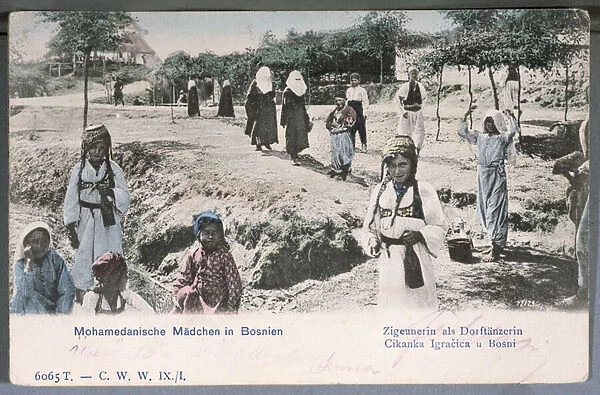 Postcard depicting young Muslim women in Bosnia, 1904 (colour litho)