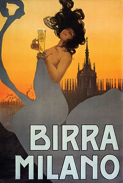 Poster advertising Birra Milano, Italy, c. 1900 (colour litho)