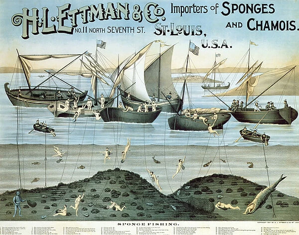 Poster advertising H. L. Ettman & Co. Importers of Sponges and Chamois
