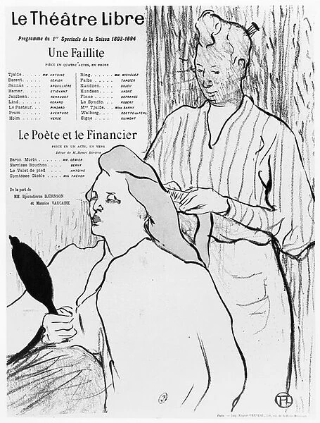 Poster advertising the plays Une Faillite and Le Poete et le Financier