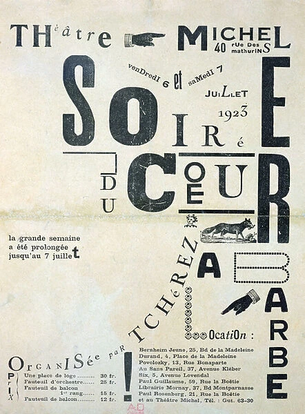 Poster advertising Soiree du Coeur a Barbe at the Theatre Michel 6th