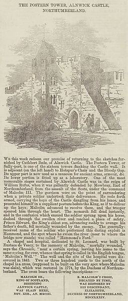 The Postern Tower, Alnwick Castle, Northumberland (engraving)