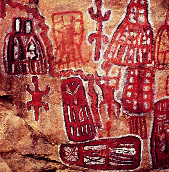 Prehistoric rock painting, from the Songhai  /  Dogon region of Mali (cave painting)