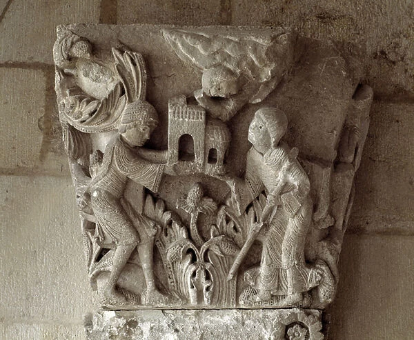 Presentation of a model of the church (carved capital)