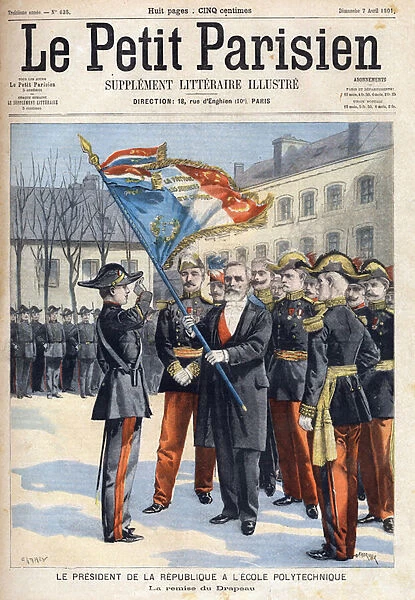 President of the French Republic Emile Loubet (1838-1929) at the Polytechnic School when the flag was handed over, in 'Le Petit Parisien'on 1  /  04  /  1901(engraving))