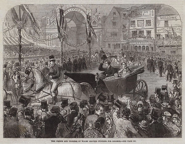 The Prince and Princess of Wales leaving Windsor for Osborne (engraving)