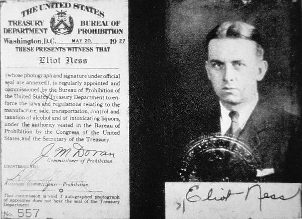 Prohibition Agent ID Card of Eliot Ness (1903-57) dated 20th May, 1927 (litho)