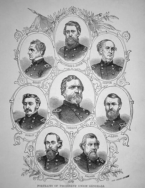 Eight prominent American Civil War Generals (engraving)