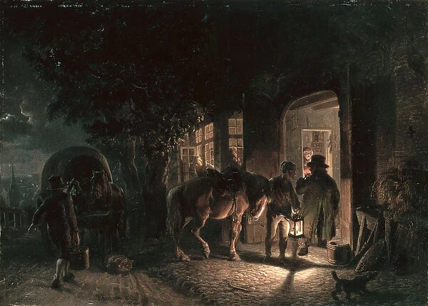 In front of the Pub, 1843 (oil on canvas)