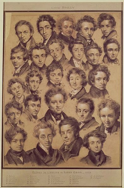 Twenty Five Pupils from the Studio of Antoine Jean Gros (1771-1835) 1820 (charcoal