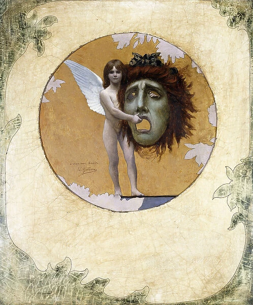 A Putto with a Mask (ceiling decoration), (oil on canvas)