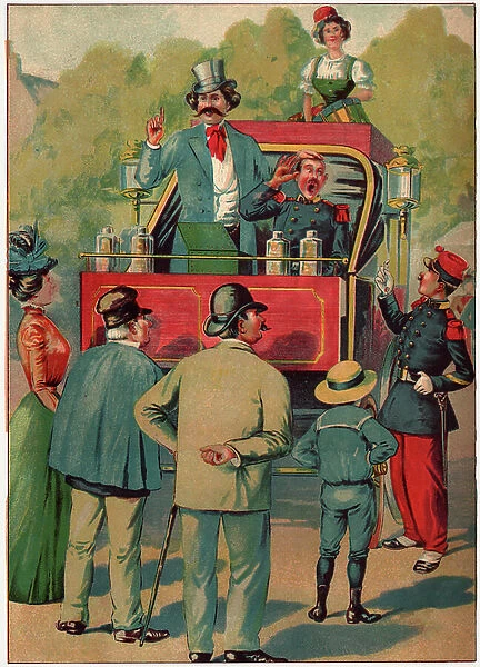 Quack selling drug, c.1900 (chromolithograph)