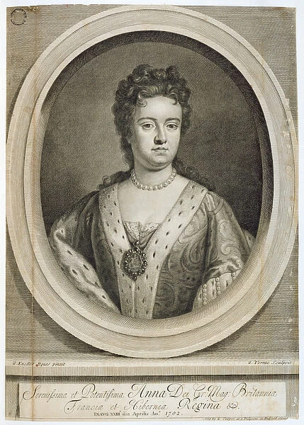 Queen Anne (1665-1714), engraved by George Vertue (1684-1756), 1702 (engraving)