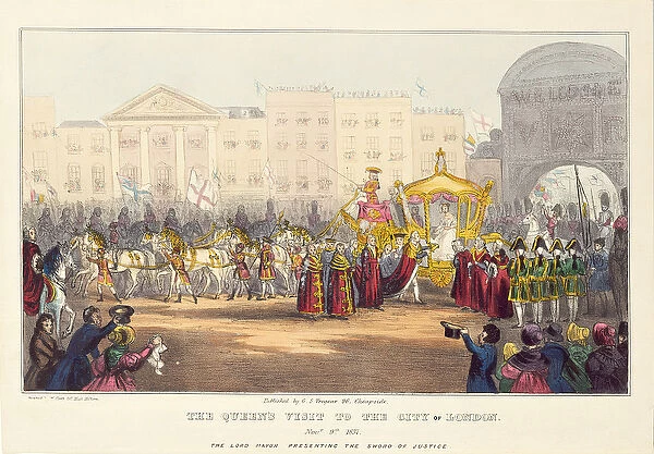 Queen Victoria entering the City of London at Temple Bar, engraved by G