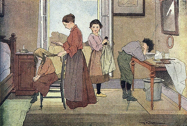 Raise him, in Imagier de l enfance, c. 1900 (engraving)