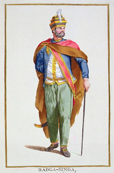 Raja-Singa King of Ceylon from Receuil des Estampes, Representant les Rangs et les Dignites, suivant le Costume de toutes les Nations existantes, published 1780 (hand-coloured engraving)