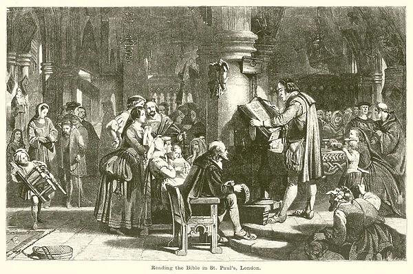 Reading the Bible in St Paul s, London (engraving)