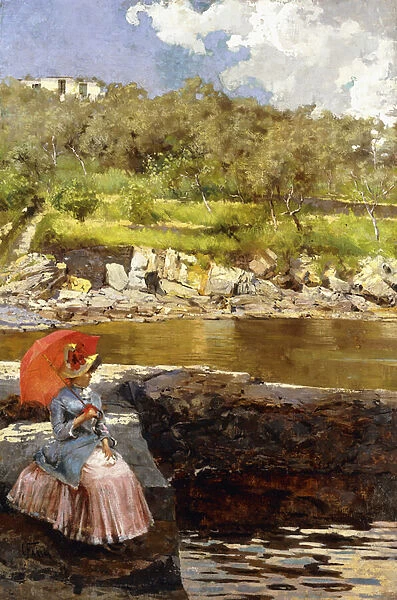 The Red Parasol (oil on canvas)