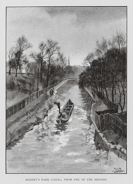Regents Park Canal, from one of the Bridges (litho)