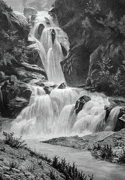 Reichenbach Falls near Meiringen, Switzerland, historical illustration, ca. 1893