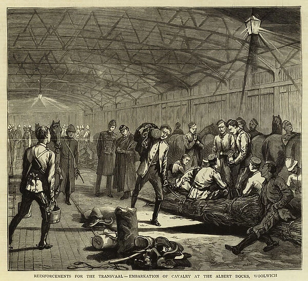 Reinforcements for the Transvaal, Embarkation of Cavalry at the Albert Docks, Woolwich (engraving)