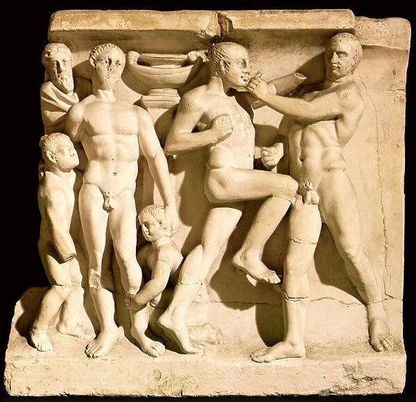 Relief depicting wrestlers (stone)