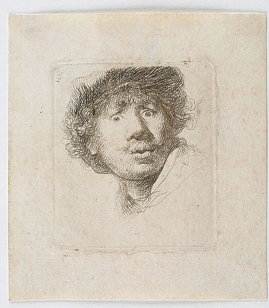 Rembrandt with haggard eyes, 1630 (Etching)